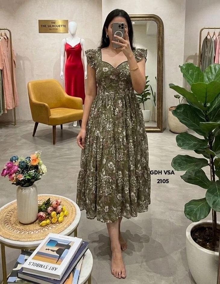 Floral Printed Maxi Dress Red & Black